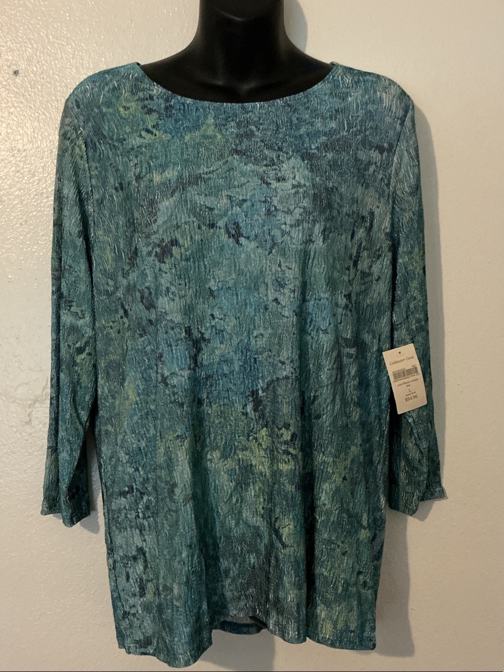 Coldwater Creek Teal & Aqua Marbled Long Sleeve Tunic Top